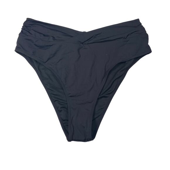 ZMART High Waist Swim Bottom Ruched V-Cut Bikini Bottom Black XXL - Picture 1 of 4